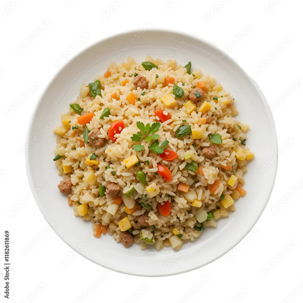 plate of rice and vegetables isolated without background plate of rice and vegetables isolated without background