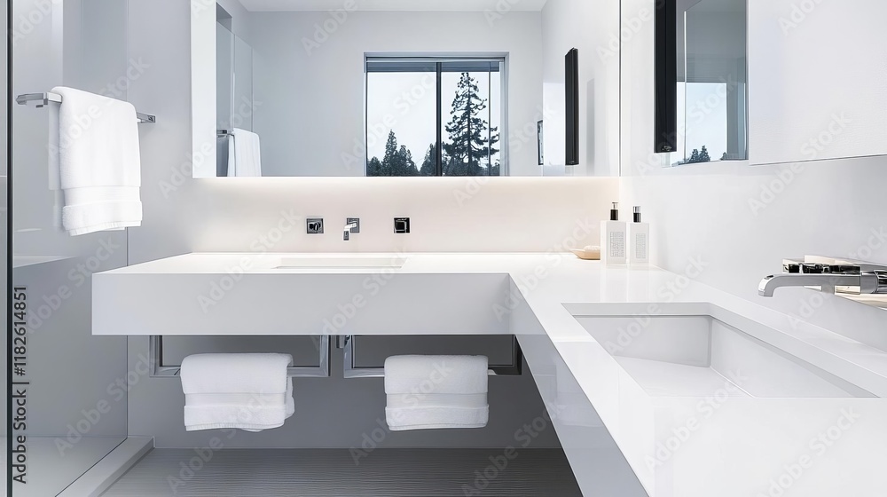 Floating vanity with built-in towel racks, sleek storage integration for practicality Floating vanity with built-in towel racks, sleek storage integration for practicality
