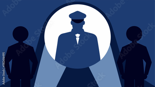 Witness Observation A silhouette illustration of an unseen observer behind the oneway mirror representing the presence of other officers or investigators.