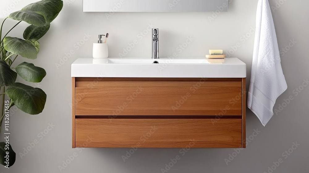 Fototapeta premium Floating vanity with smart storage for a clutter-free bathroom