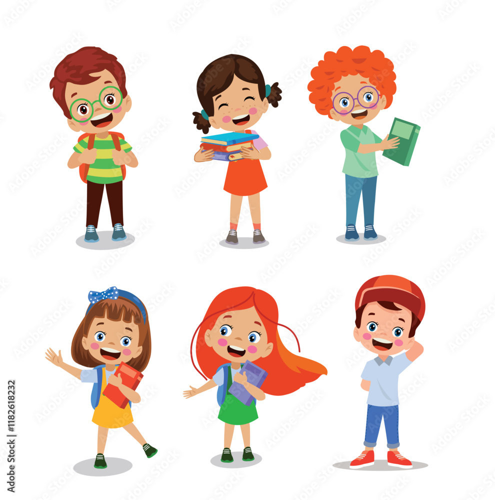 vector illustration of students in different postures vector illustration of students in different postures