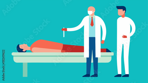 Visualization of Findings A pathologist inspects an open body cavity pointing out observations to a trainee at the autopsy table.