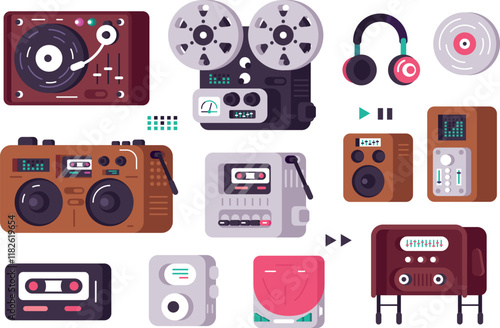 set of vintage old music player icons