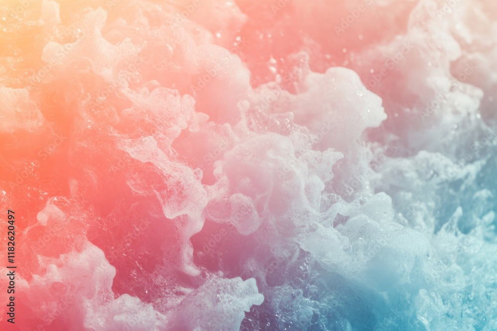 Fototapeta premium Soft pastel colored sea foam creating abstract shapes with a gradient from yellow to pink to blue