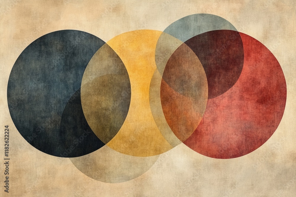 Colorful circles are overlapping, creating a vibrant and textured abstract composition on grunge background Colorful circles are overlapping, creating a vibrant and textured abstract composition on grunge background