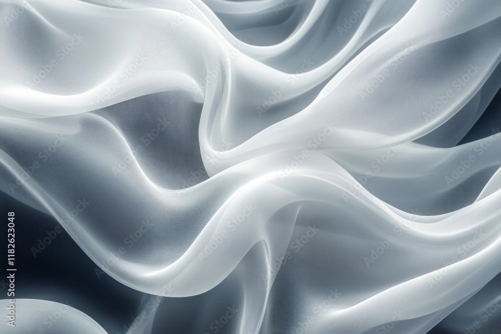 Obraz premium Elegant white transparent fabric flowing on a dark background, creating a beautiful abstract pattern