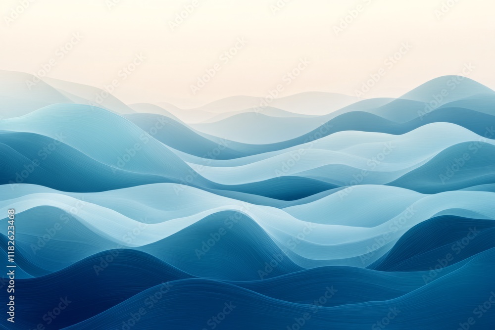 Abstract blue wavy landscape creating a relaxing and serene atmosphere Abstract blue wavy landscape creating a relaxing and serene atmosphere