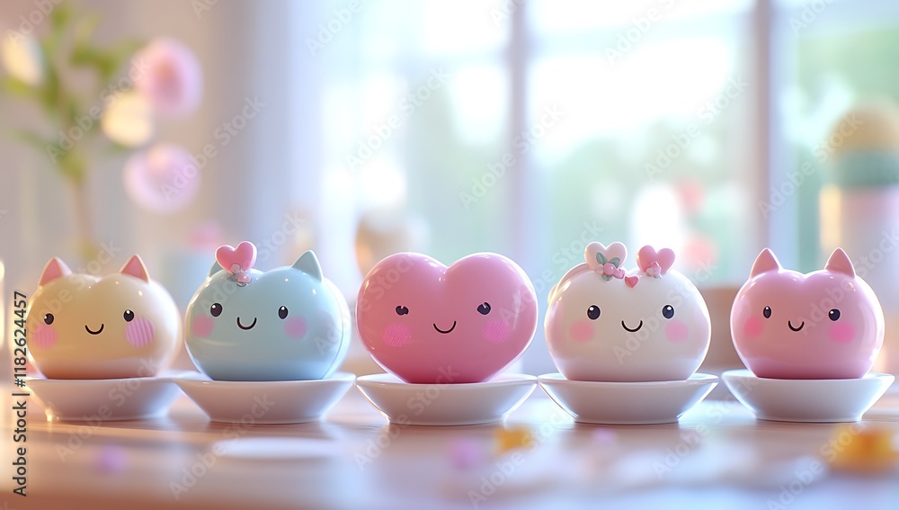 Obraz premium Charming Group of Small Objects with Cute Faces.