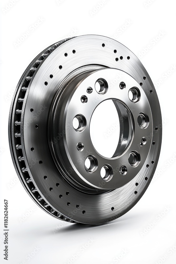 A close-up shot of a brake disc on a white background A close-up shot of a brake disc on a white background