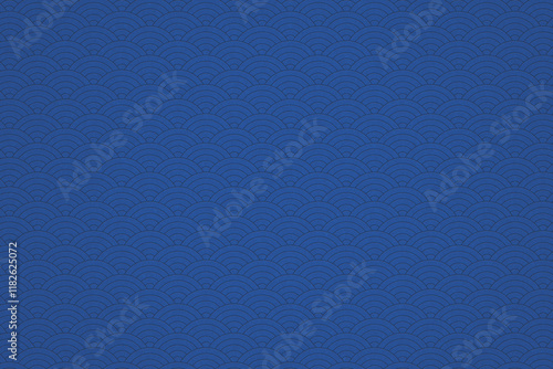 Vintage Asian Traditional Blue Wavy Background On Paper