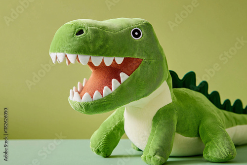 Fototapeta Naklejka Na Ścianę i Meble -  cute plush dinosaur showing hand-stitched details