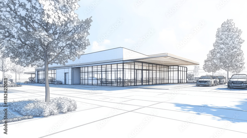 Perspective 3D render of building wireframe - Vector illustration Perspective 3D render of building wireframe - Vector illustration