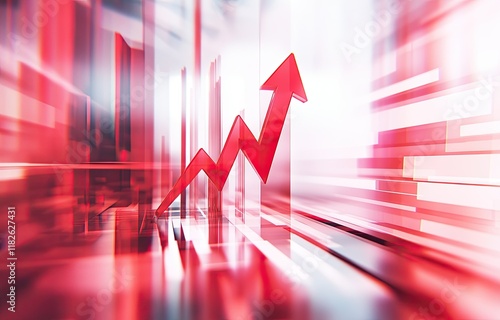 3D red arrow graph going up, white background