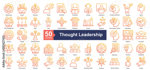 Thought Leadership Icon Collection Set.Containing performance, growth, teamwork, copywriter icon. Simple outline gradient style Vector Illustration.