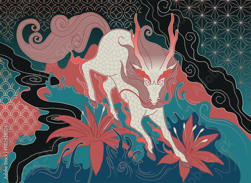 The Kirin, chimeral creature of Japanese folklore, fantasy	