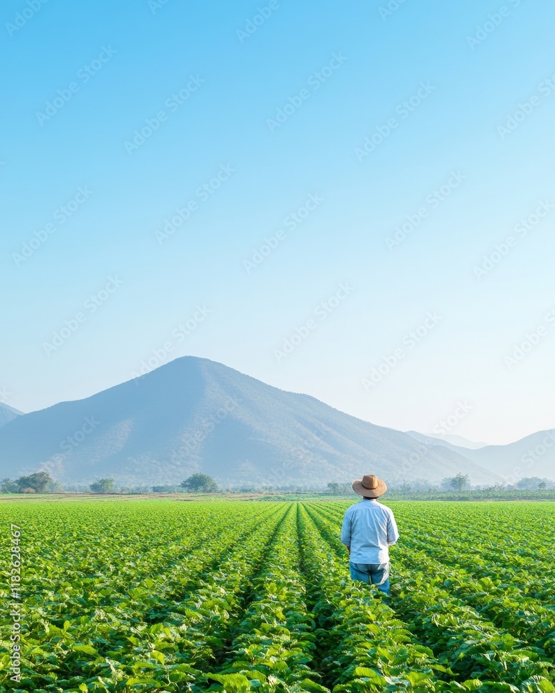Morning Inspection in Indian Farmland A Serene Rural Landscape with Fog and Sunlight Morning Inspection in Indian Farmland A Serene Rural Landscape with Fog and Sunlight