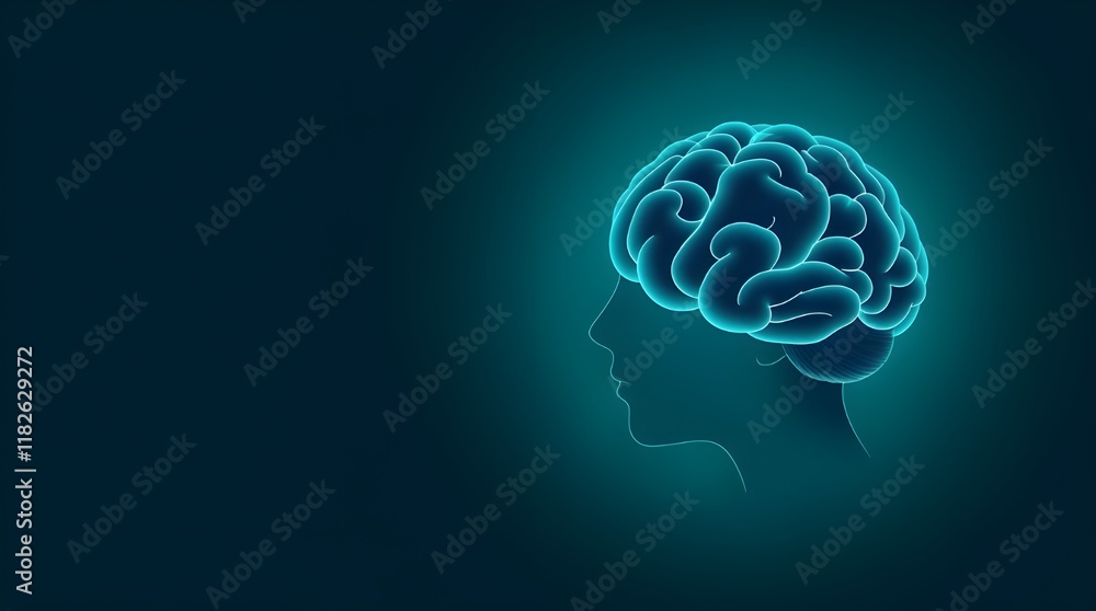 Minimalist Vector Illustration of Glowing Deep Teal Brain with Abstract Patterns Representing Teenage Mental Health Struggles Minimalist Vector Illustration of Glowing Deep Teal Brain with Abstract Patterns Representing Teenage Mental Health Struggles
