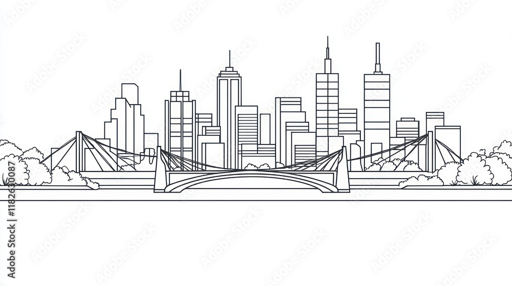 Obraz premium City skyline illustration with bridge for designs, background use
