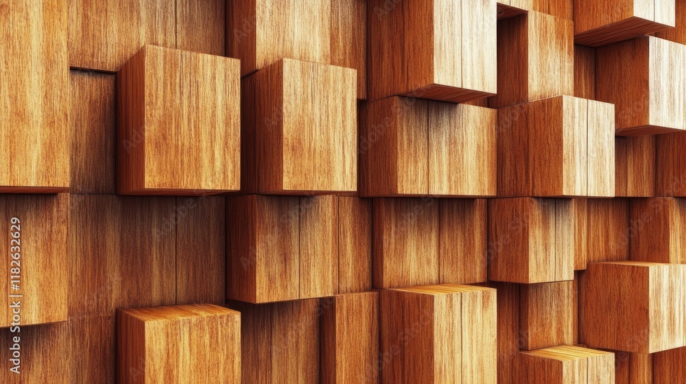 Long wooden acoustic panels in a warm brown tone, creating a textured backdrop
