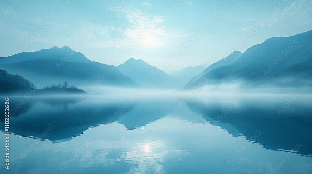 Serene Mountain Lake with Misty Reflections at Sunrise, Perfect for Nature Photography, Travel Blogs, Meditation Concepts, Wellness Branding, Desktop Wallpapers, and Peaceful Landscape Art Serene Mountain Lake with Misty Reflections at Sunrise, Perfect for Nature Photography, Travel Blogs, Meditation Concepts, Wellness Branding, Desktop Wallpapers, and Peaceful Landscape Art