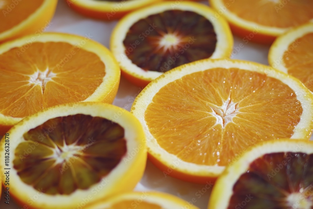 Freshly cut orange slices in a compact arrangement Freshly cut orange slices in a compact arrangement