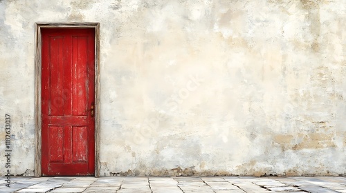 Classic Red Door with Vintage Wall Texture photo