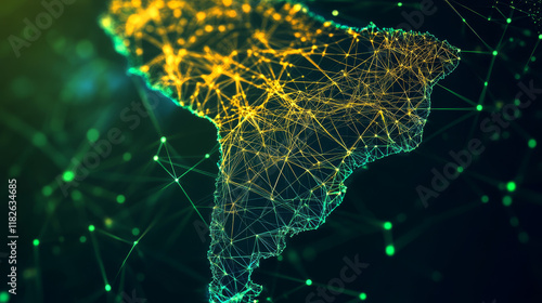 Fototapeta Naklejka Na Ścianę i Meble -  Hologram Of Brazil. Map of Brazil of polygons, triangles of points and lines. Map of Brazil low poly composite structure. Technological concept.