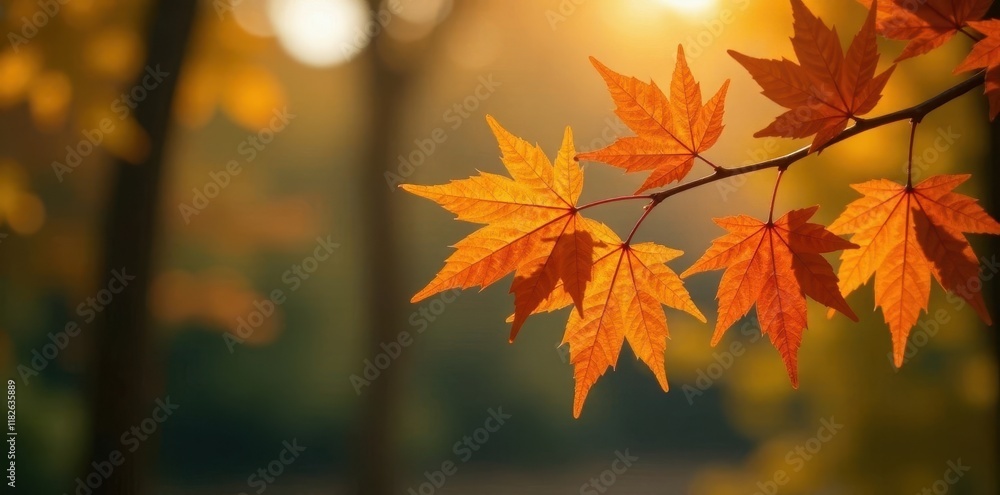 Golden maple leaves cluster on a slender tree branch amidst autumn foliage, nature, trees, fall Golden maple leaves cluster on a slender tree branch amidst autumn foliage, nature, trees, fall