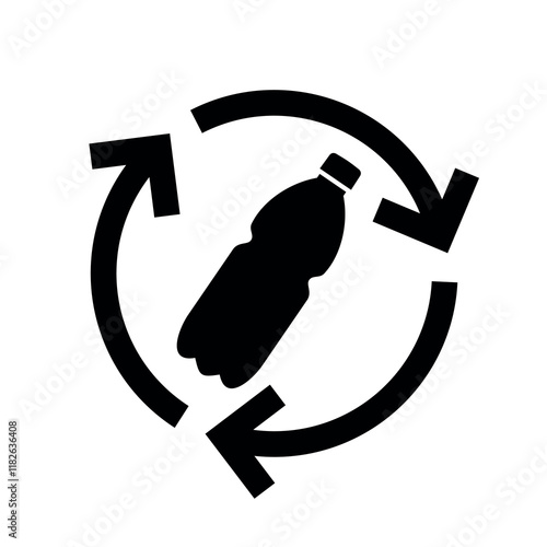 Icon of a plastic bottle (PET) with arrows. Symbol of plastic recycling or ecology. Packaging for water, soda or beer.