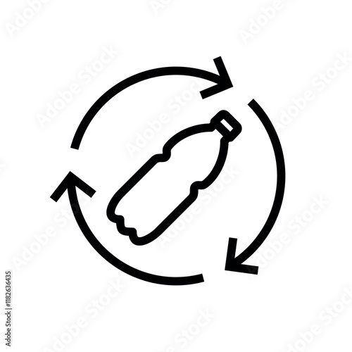 Icon of a plastic bottle (PET) with arrows. Symbol of plastic recycling or ecology. Packaging for water, soda or beer.