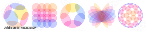 Set of square and round shapes created from overlapping translucent elements. Abstract geometric design. Vector illustration for brochure, banner, cover, postcard, flyer or presentation.
