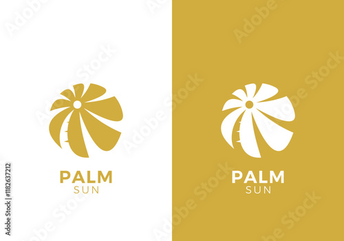 palm beach and sun logo design vector