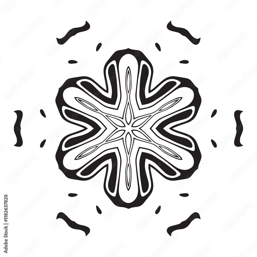 Abstract Ornamental Mandala with Petal-Like Shapes and Flowing Radial Symmetry Abstract Ornamental Mandala with Petal-Like Shapes and Flowing Radial Symmetry