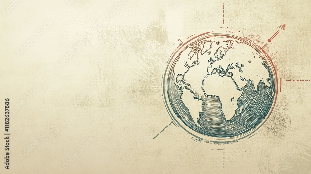 Obraz premium Cartoon image of a globe surrounded by arrows