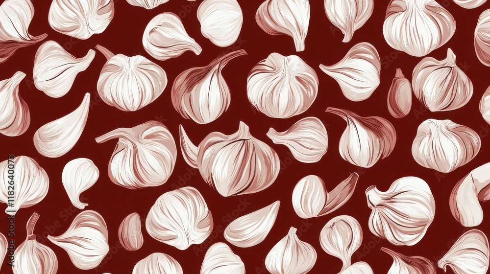 A Captivating Culinary Pattern of Exquisite Garlic Illustrations, Perfect for Kitchen Decor or Food Packaging Design A Captivating Culinary Pattern of Exquisite Garlic Illustrations, Perfect for Kitchen Decor or Food Packaging Design