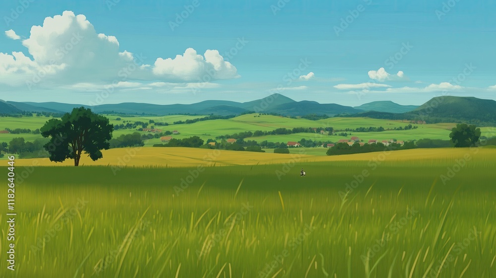 Obraz premium Open grassland with distant mountains generated AI