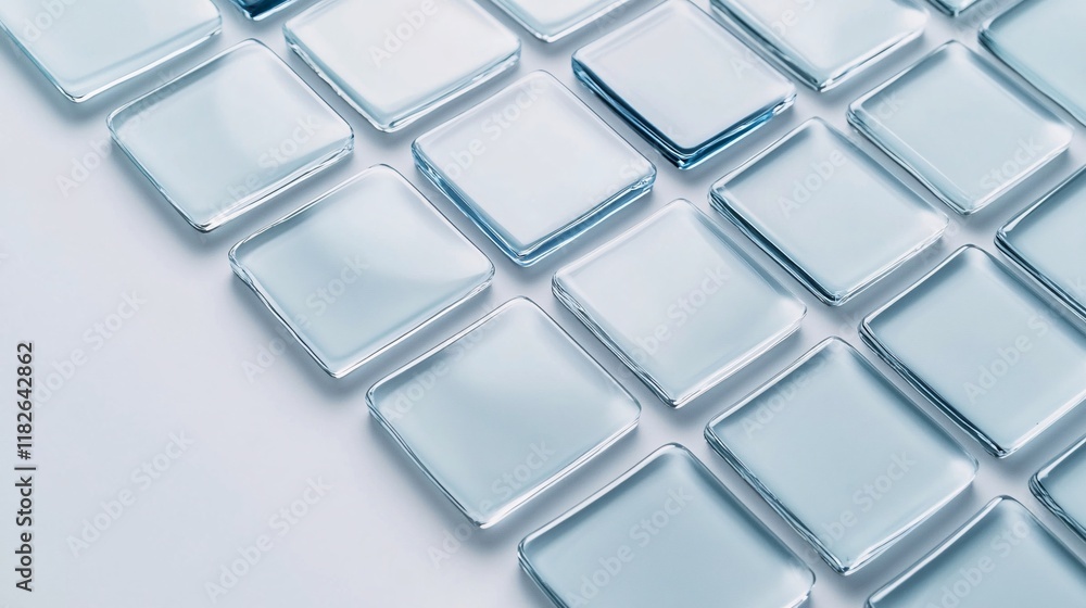 Rounded Glass Tiles in Minimalist Design Against White Background Rounded Glass Tiles in Minimalist Design Against White Background