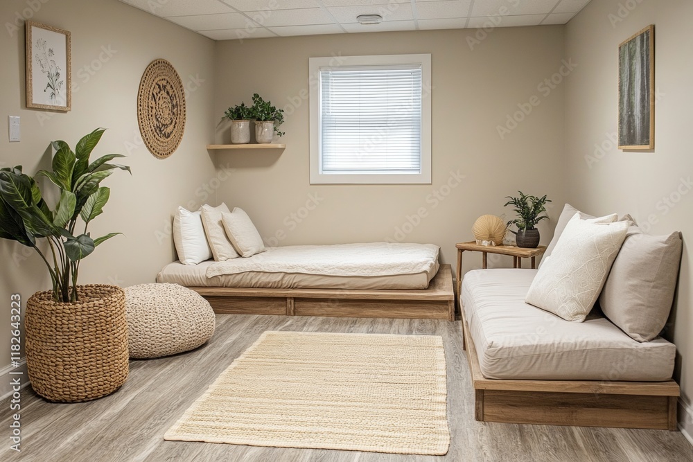 Fototapeta premium Serene Neurodiversity-Inclusive Room with Soft Textures and Earth Tones
