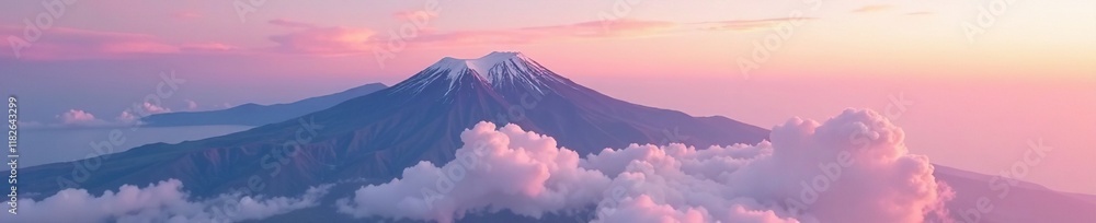 Distant Mauna Kea summit disappears into soft pink clouds, misty, Hawaii Distant Mauna Kea summit disappears into soft pink clouds, misty, Hawaii