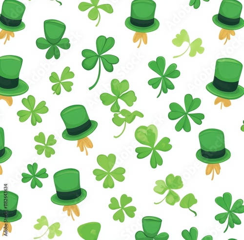 Festive green shamrocks and hats pattern for st. patrick’s day celebration photo