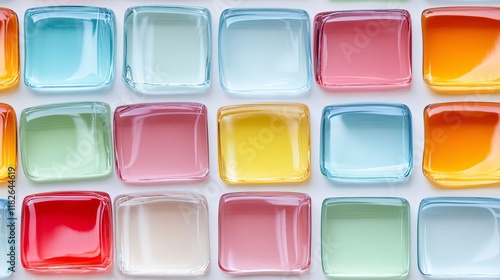 Rounded Glass Tiles in Minimalist Design Against White Background