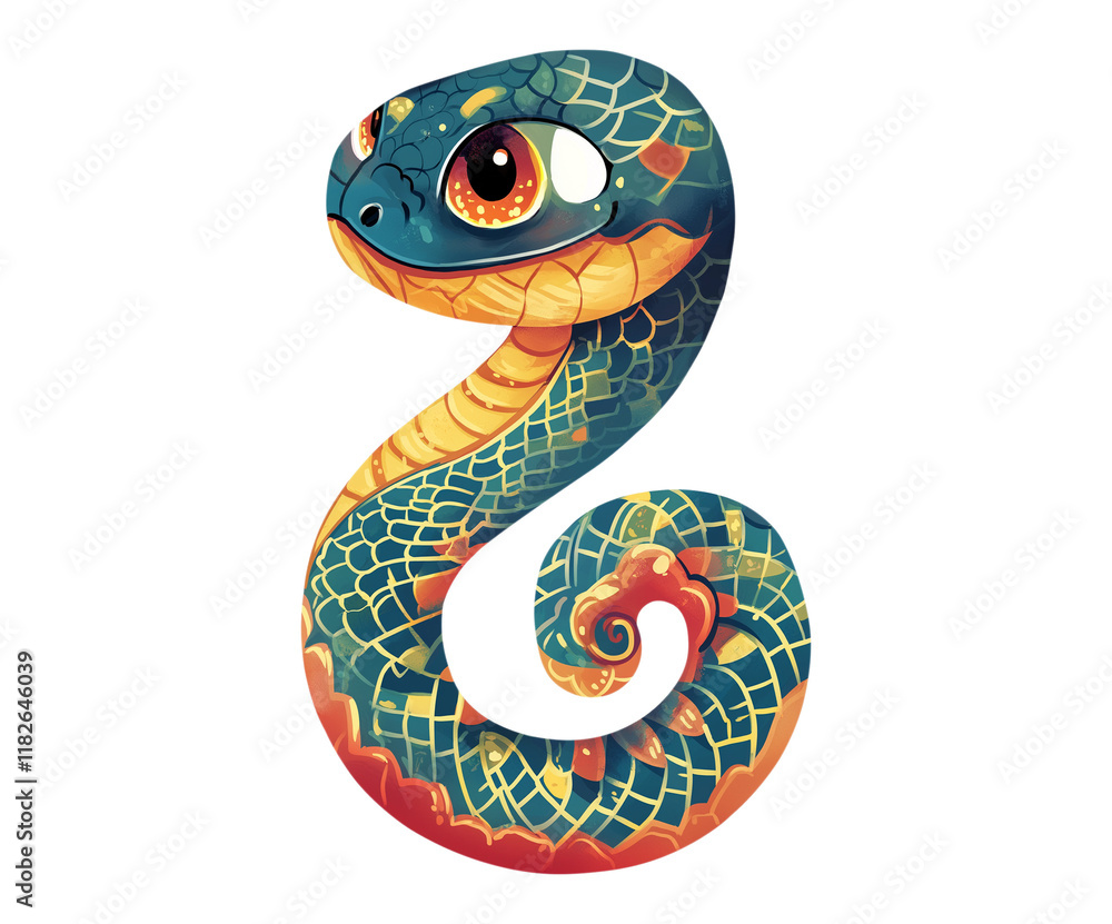 Cute snake illustration with geometric pattern - Chinese snake - isolated PNG on transparent background Cute snake illustration with geometric pattern - Chinese snake - isolated PNG on transparent background
