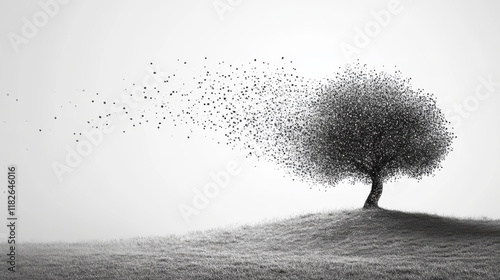 The tree of particles. Tree wind tears of small circles and dots. vector illustration.