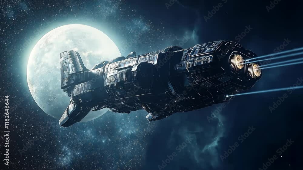 custom made wallpaper toronto digitalSpacecraft flying near the moon in a dark and starry sky. Sci-fi and space exploration concept. High quality 4k footage