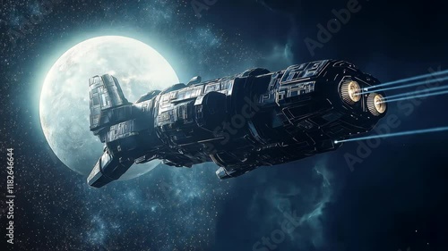 Wallpaper Mural Spacecraft flying near the moon in a dark and starry sky. Sci-fi and space exploration concept. High quality 4k footage Torontodigital.ca