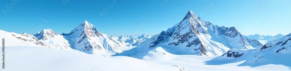 Obraz premium Snow-capped mountains against a clear blue sky, snow, sky