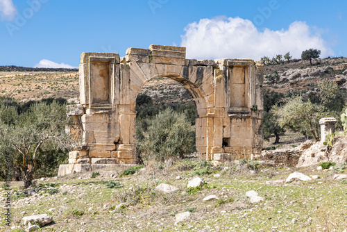 Dougga, Beja, Tunisia. Alexander Severus' triumphal arch at the Roman ruins.