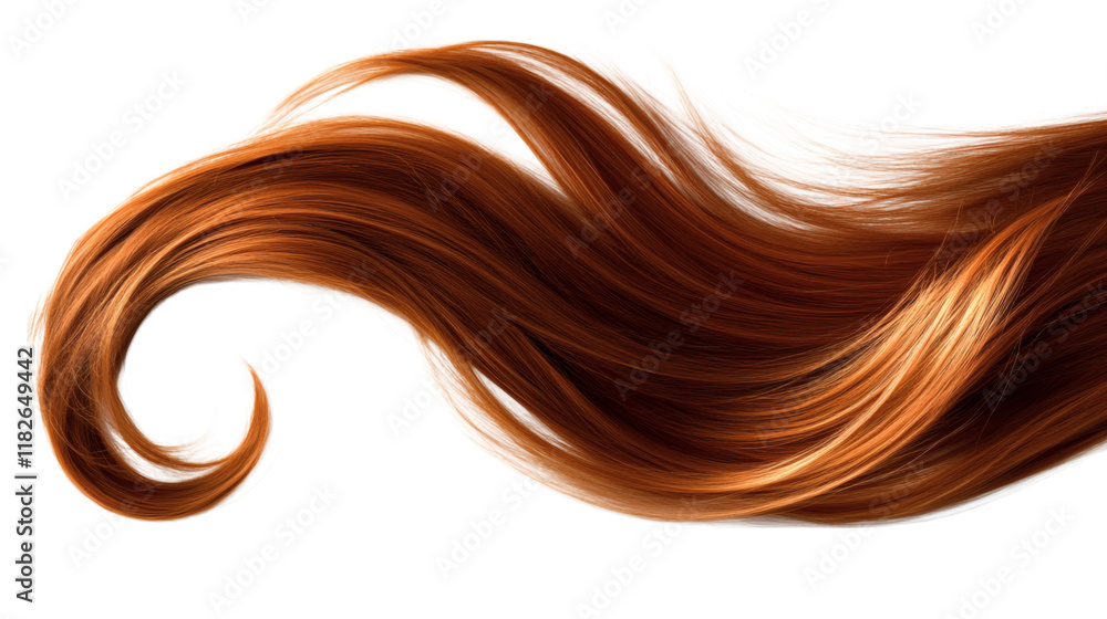 Beautiful young woman with copper-colored glowing hair isolated on white background