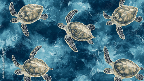 Vector seamless background of turtles. Chaotic tortoise