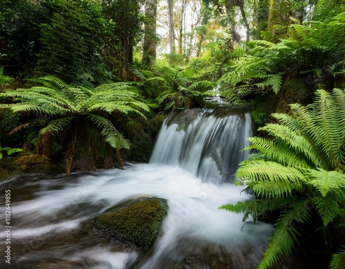 lush fern waterfall tranquil forest stream nature landscapes